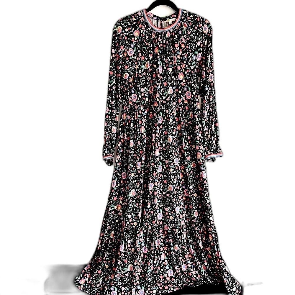 Boden Trim Detail Maxi Dress Black, Multi Floral Bloom Soft Jersey Knit Size 4 - Picture 6 of 16
